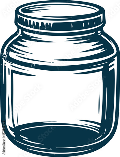 Blue and white of an empty glass jar with a screw-on lid