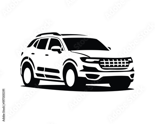 Car Vector Illustration - Black and White Sports Utility Vehicle Silhouette