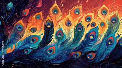 Vibrant Colorful Abstract Peacock Feather Design for Artistic Needs