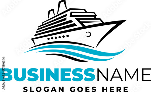 Cruise Ship Travel Logo Template with Ocean Waves for Tourism and Vacation Branding