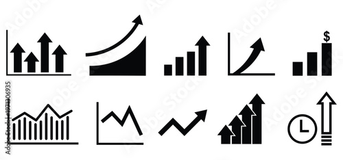 vector logo set of bar graph icons with up and down arrows on white background