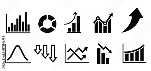 vector logo set of bar graph icons with up and down arrows on white background
