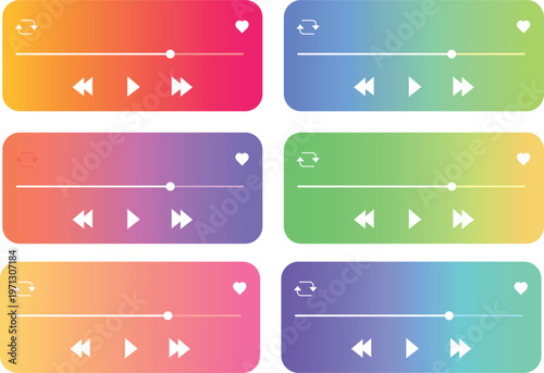 Bright Gradient Audio Player UI Elements – Music App Interface Vector Set