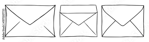 Envelope set with black line art design featuring compostable mailer, eco friendly, sustainable packaging with white background and illustration