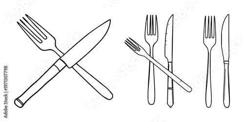 Bamboo cutlery set with black line art design featuring a fork, knife, utensils with eco-friendly and sustainable materials