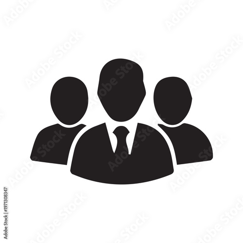 Minimalist black business team silhouette on white. Flat lighting creates a professional mood. Ideal for leadership, corporate HR, and group UI.