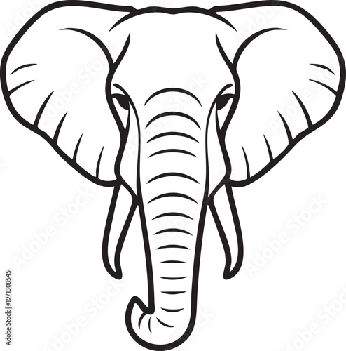 A premium quality elephant in black and white vector style, ultra clean smooth lines, bold and sharp outline border, perfect proportions, minimalist yet elegant design, high contrast, no color,