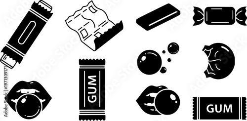 Chew gum icon vector collection
