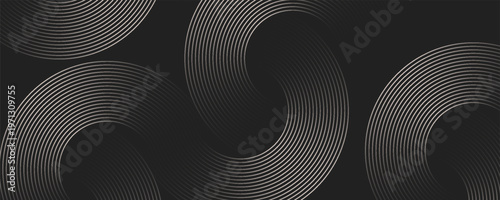Abstract dark background with geometric gradient line. Modern circle lines pattern. Luxury simple design concept. suit for bussines, banners