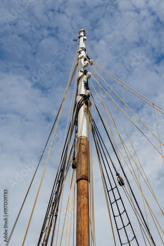 Ship mast of a sailing boat, detail.