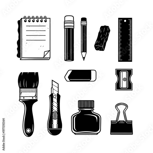 Professional Art Supplies and Drawing Tools Illustration Set