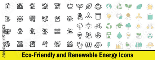 Professional Eco Friendly and Renewable Energy Icon Set for Green Technology Infrastructure