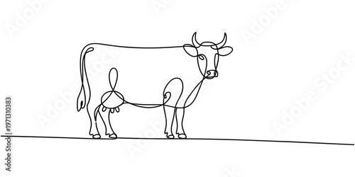 Cow animal continuous one line drawing minimalism design. Cow with Spots continuous one line drawing minimalism design. Cow line design. Simple animal silhouette decorative elements drawn.