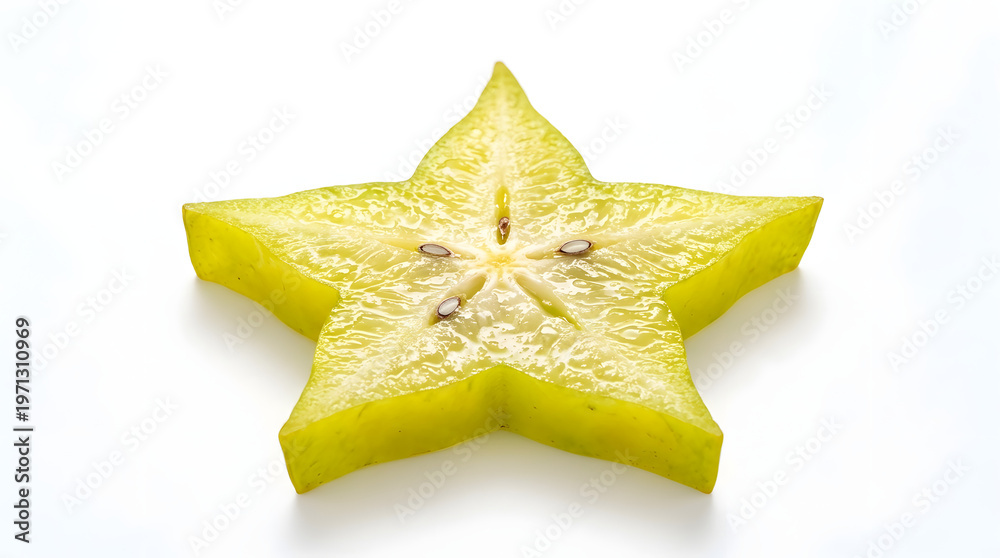 Fototapeta premium Vibrant Star Fruit Slice Freshness on White