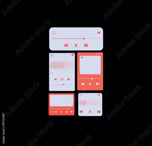 Modern Music Player UI Kit – Minimal Audio Interface Components Vector