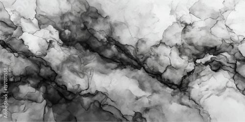A vintage grunge texture of an old stone wall in black and white captured through a thick veil of fog and steam