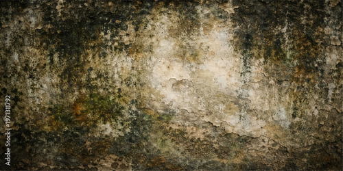 A close up of a rusty metal and aged stone surface with a rough grunge texture and vintage brown pattern on an old weathered wall