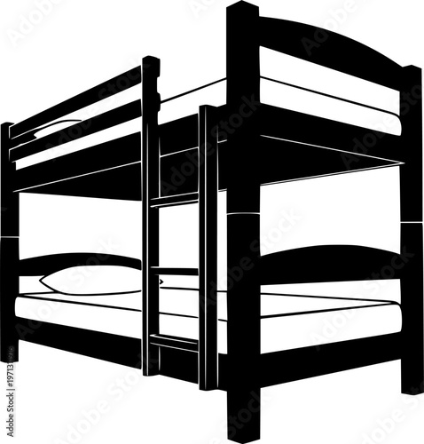 Black silhouette of bunk beds with ladder and mattresses

