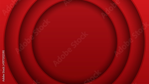Red abstract circular layered background with depth and shadow effects