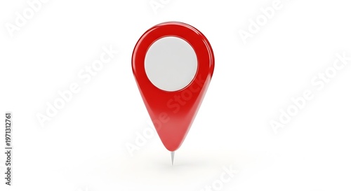 Bright red three-dimensional map pin or location marker with a white center, symbolizing navigation, place, or destination on a clean white background, ideal for digital mapping applications