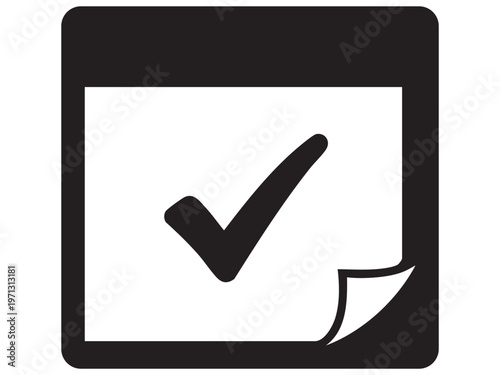 Black calendar icon with simple check mark