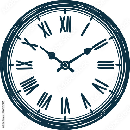 Classic roman numerals clock face with dark teal border and hour markers