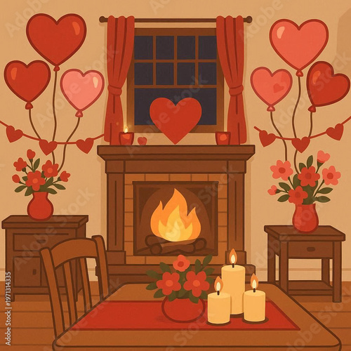 interior of a room with valentine day