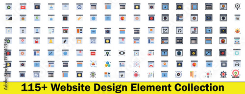 Flat Design Website Element Collection, Colorful Vector Icons for Web and Mobile UI
