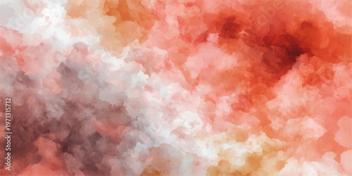 A vibrant abstract watercolor background features a hot red and orange inferno design with a grunge paint texture, smoky cloud patterns, and light blue copy space for an artistic wallpaper