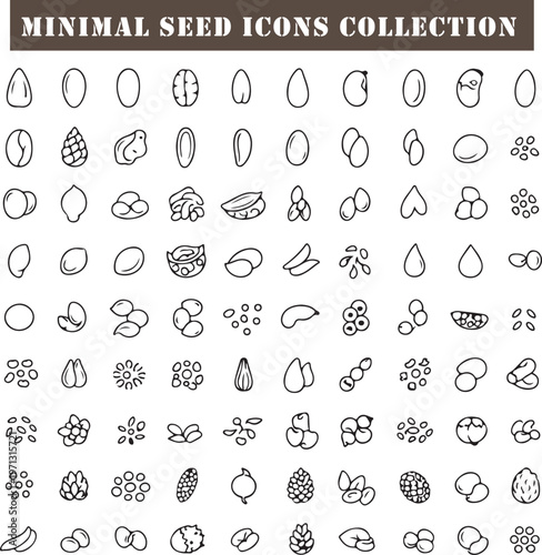 Minimal Seed Vector Icons Set – Clean Black Outline Seeds Collection for UI, Agriculture, Gardening, and Botanical Design