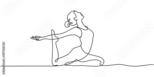 Continuous one line drawing of woman doing lotus yoga pose. Woman sitting cross legged meditating. Woman practicing yoga and meditation one continuous line. Girl sitting