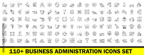 Mega Collection of Business Administration Line Icons - Corporate Management, Strategy, Finance, and Office Workflow Vector Symbols