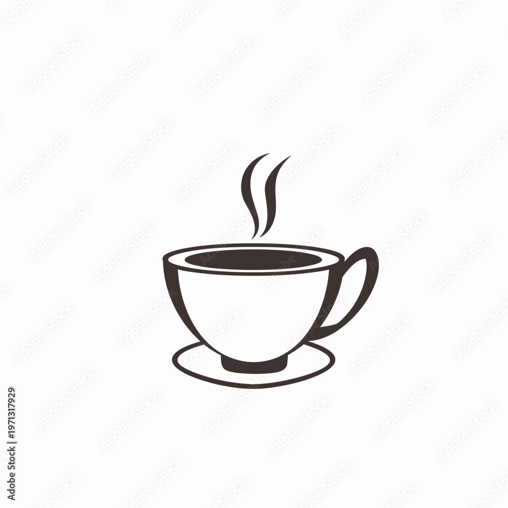 Obraz premium Steaming coffee cup icon on a saucer in simple outline style