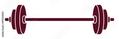 Maroon Barbell Vector Icon, Fitness Equipment Graphic, Weightlifting Training Symbol. Gym Workout Illustration for Health and Exercise Concepts.