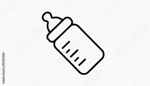 Baby bottle icon illustration with outline design nipple markings infant feeding symbol