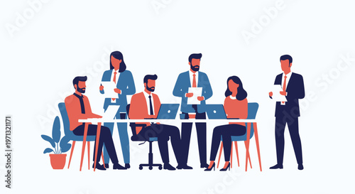 Business team, office workers, colleagues, meeting, collaboration, flat design, vector icons