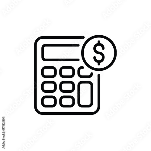 Line drawing of a calculator with a dollar sign symbol above