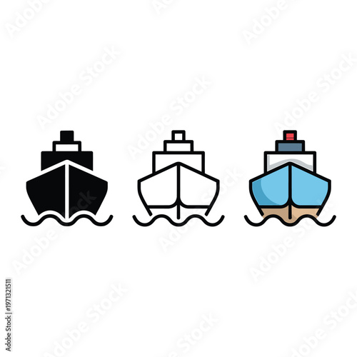 Schilderij op canvas Three stylized ship icons in varying color schemes and detail levels