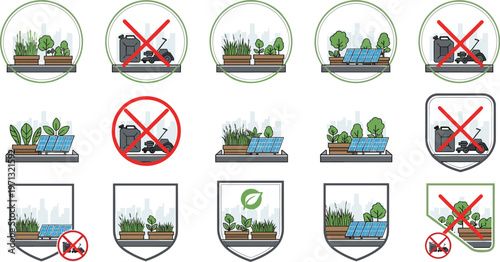 Sustainable Urban Living and Green Energy Environmental Icon Set