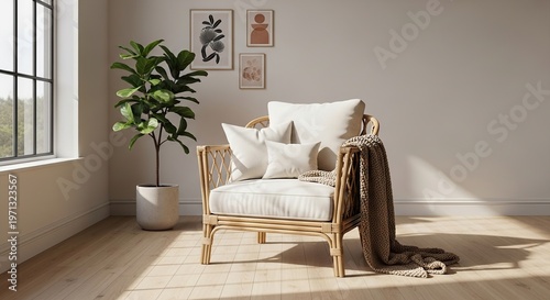 Modern living room interior with white sofa and contemporary furniture