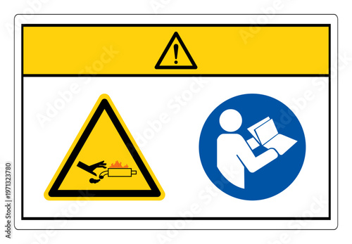 Caution Hot Exhaust Gets Extremely Refer Instruction Manual Booklet Symbol Sign, Vector Illustration, Isolate On White Background Label.EPS10
