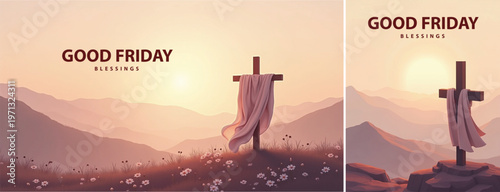 Elegant Good friday with cross background, Good friday holy week background for banner and social meida templat