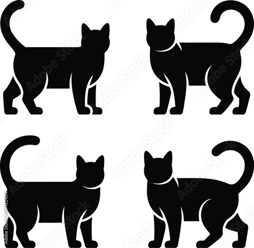 Set of black cat silhouettes in various poses