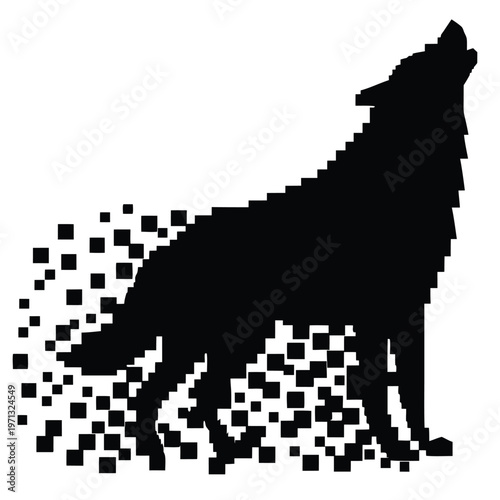Pixel Art Howling Fox Silhouette Black and White Vector Illustration for Game Design