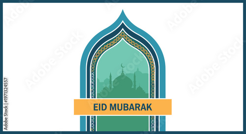 Vintage vector illustration of an abstract city background featuring a bottle of water with a silhouette of a London castle tower and a religious mosque icon for a travel tourism banner