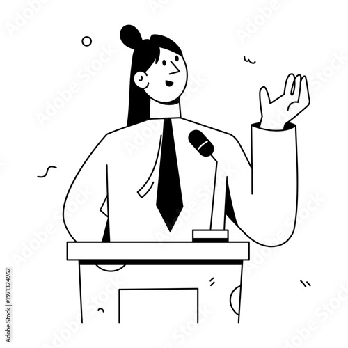 A hand drawn style illustration showing a character giving speech