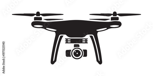 Drone with camera, Landing gear, symbol for aerial photography, surveillance and unmanned flight technology.