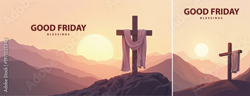 Elegant Good friday with cross background, Good friday holy week background for banner and social meida templat