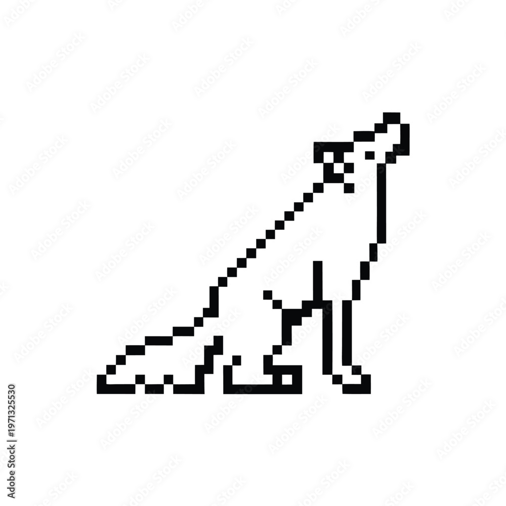 Fototapeta premium Pixel Art Howling Fox Silhouette Black and White Vector Illustration for Game Design
