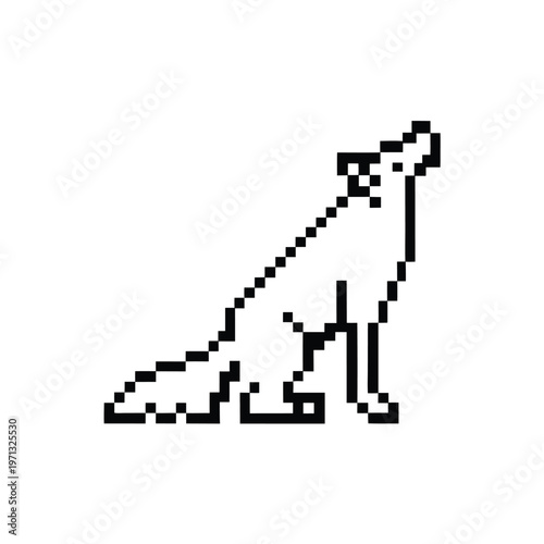 Pixel Art Howling Fox Silhouette Black and White Vector Illustration for Game Design
